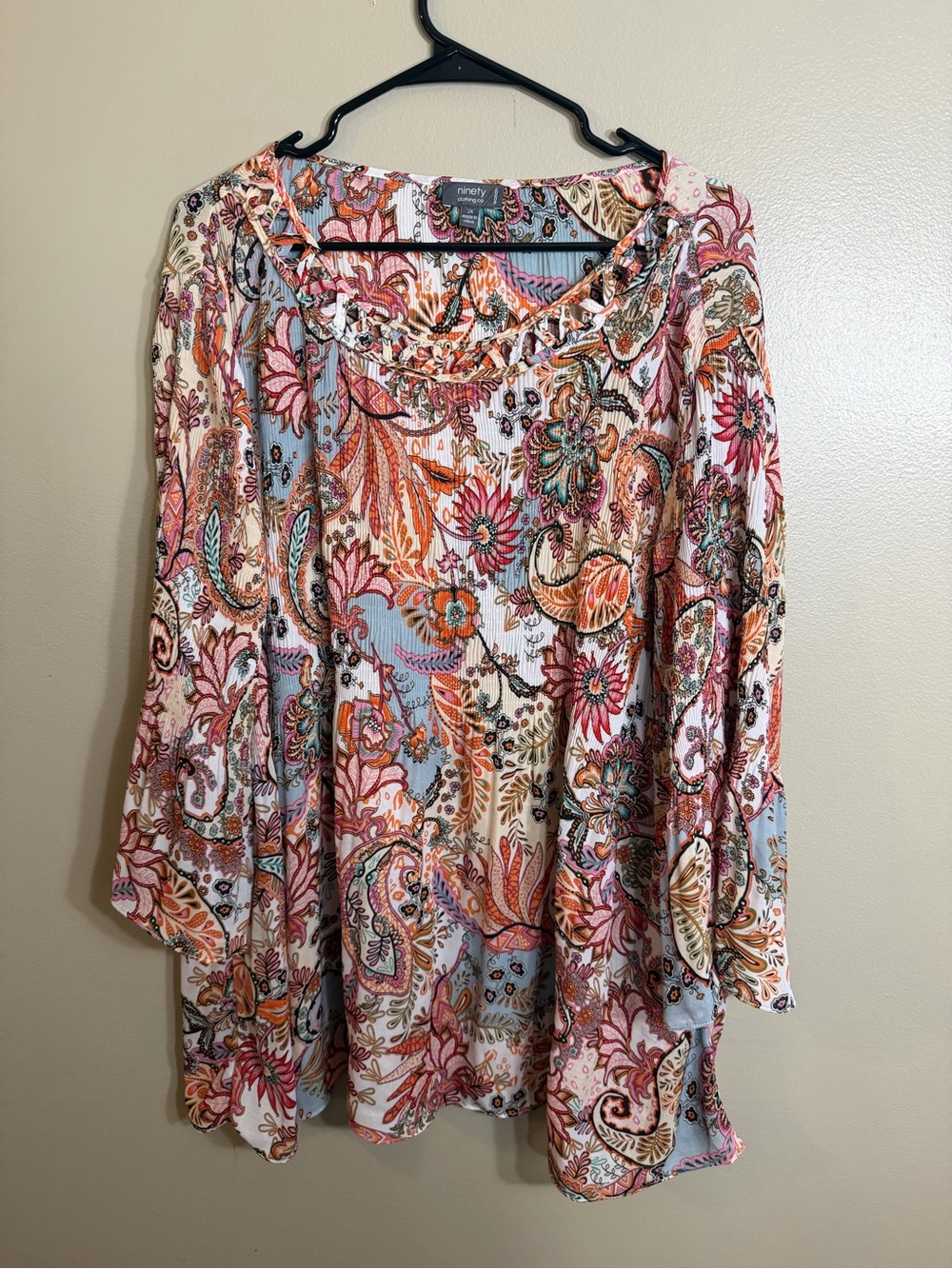 Ninety Clothing Co Woman Boho Paisley Bell Sleeve Tunic 2X